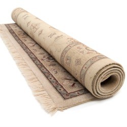 A rolled up area rug.