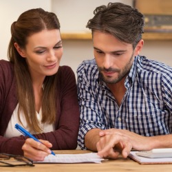 A couple discussing their finances.
