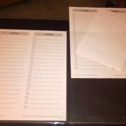 To-do lists inside sheet protectors.