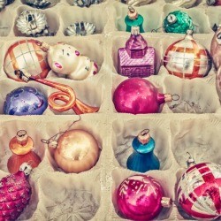 A box of old Christmas Ornaments
