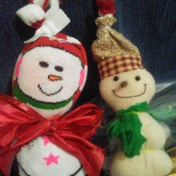 two finished snowmen ornaments