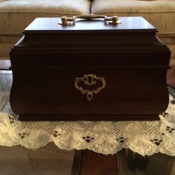 Williamsburg replica tea chest at estate sale.