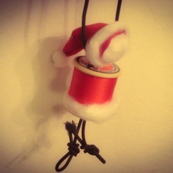 Spool Santa Ornament - finished and hanging by the string