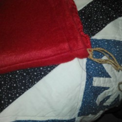 Make Gift Bags from Seasonal Throws - closeup of the drawstring for bag