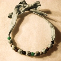 Bead and Fabric Necklace - finished necklace with ends tied