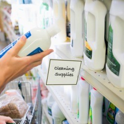 A woman shopping for cleaning supplies.