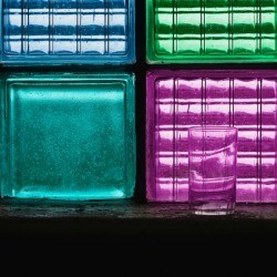 Colorful painted glass blocks.