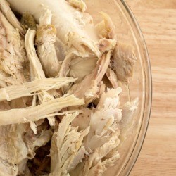 A bowl of leftover turkey meat.