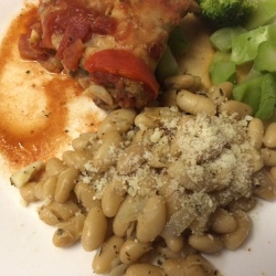 Cannellini Bean Sauté on dinner plate 