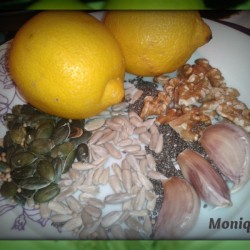 Seeds, grains, garlic and lemon to add to food for extra nutrition.