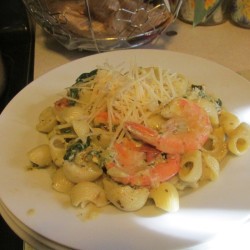 Shrimp Pasta with Pesto Sauce on plate