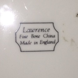 A marking on Lawrence fine bone china made in England.
