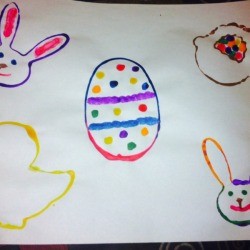Easter Eggs and Cookie Cutter Paintings - finished page with bunnies, chick, and basket 