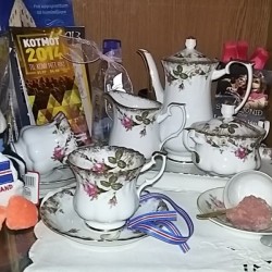 A shelf with souvenirs from missions in Iceland.