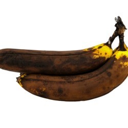 2 overripe bananas on white background.