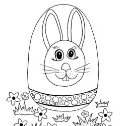 Easter Egg Hunt Kids' Coloring Page - line drawing of an Easter egg decorated with a bunny head