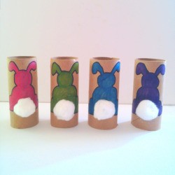 Toilet Paper Tube Easter Bunnies - four different color bunnies 