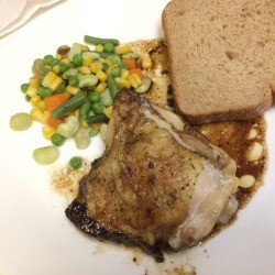 Balsamic Chicken on plate with bread and veggies