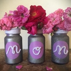 Mother's Day Pill Bottle Vases - painted bottles with flowers inside 