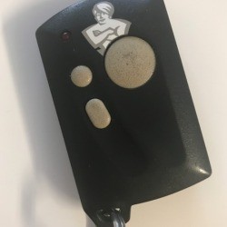 A garage door opener remote control.