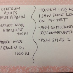 A list of medications and questions to ask the doctor.