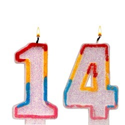 A one and a four birthday candles for a 14th birthday.