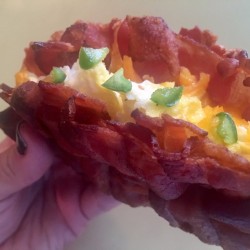 hand held Woven Bacon Shell Breakfast Taco