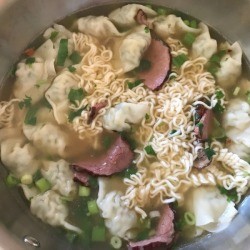 Instant Wonton Noodles in pot