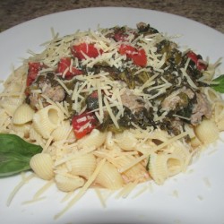 Garlic Basil Spinach Shells on plate