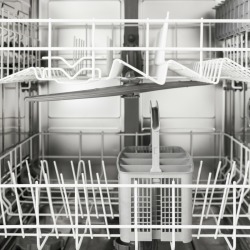 The inside of a clean dishwasher.