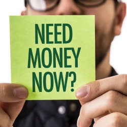 A man holding a sign that says need money now.