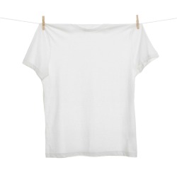 A t-shirt hanging on a clothesline.