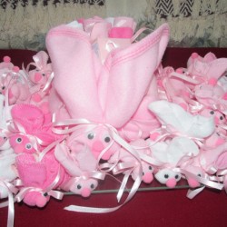 Make Boo-Boo Bunnies For a Baby Shower - finished display of small bunnies surrounding the large one