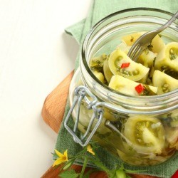 Chunky Green Tomato Relish in a Jar.