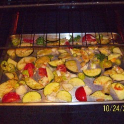 Roasting vegetables in the oven.