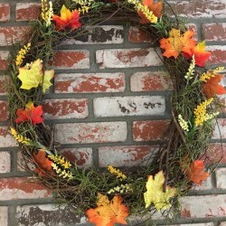 Instant Autumn Decor Wreath - faux fall leaves on foliage wreath