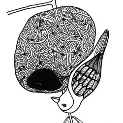 Yellow Finch on Nest Adult Coloring Page - finch hanging from bottom of nest