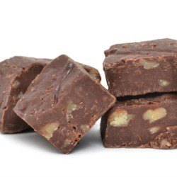 Pieces fudge with nuts