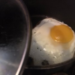 A perfectly cooked basted egg.