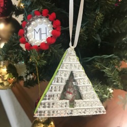 Christmas Triangle Candy Box Ornament - ornament on tree next to bottle cap ornament