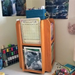 A magazine rack storing many items.
