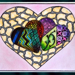 Two Hearts As One Valentine Day Card - finished card with heart coloring page glued on the front