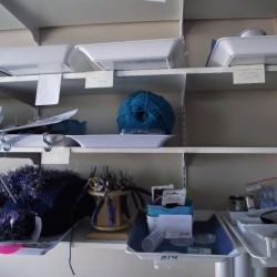 Organizing Handicraft Projects - trays on shelves