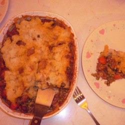Shepherd's Pie baking dish and serving on plate 