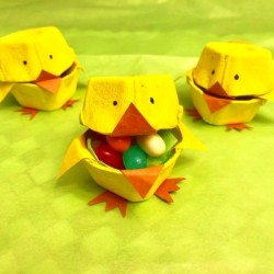 Egg Carton Easter Chick Containers - three chicks one with candy inside