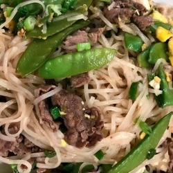 Beef and Tofu Pad Thai on plate