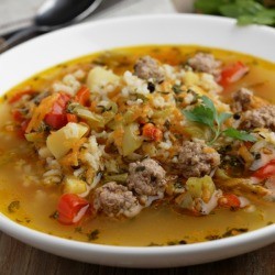 Bowl of stuffed bell pepper soup