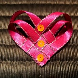 Woven Ribbon Heart - finished ribbon heart with sequins in the center of the sections