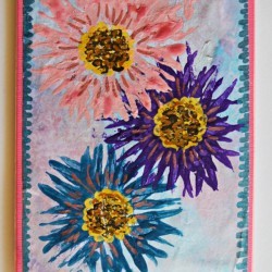 Fork Printed Flower Birthday Card - finished design glued onto card base