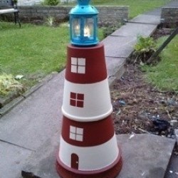 A terra cotta lighthouse.